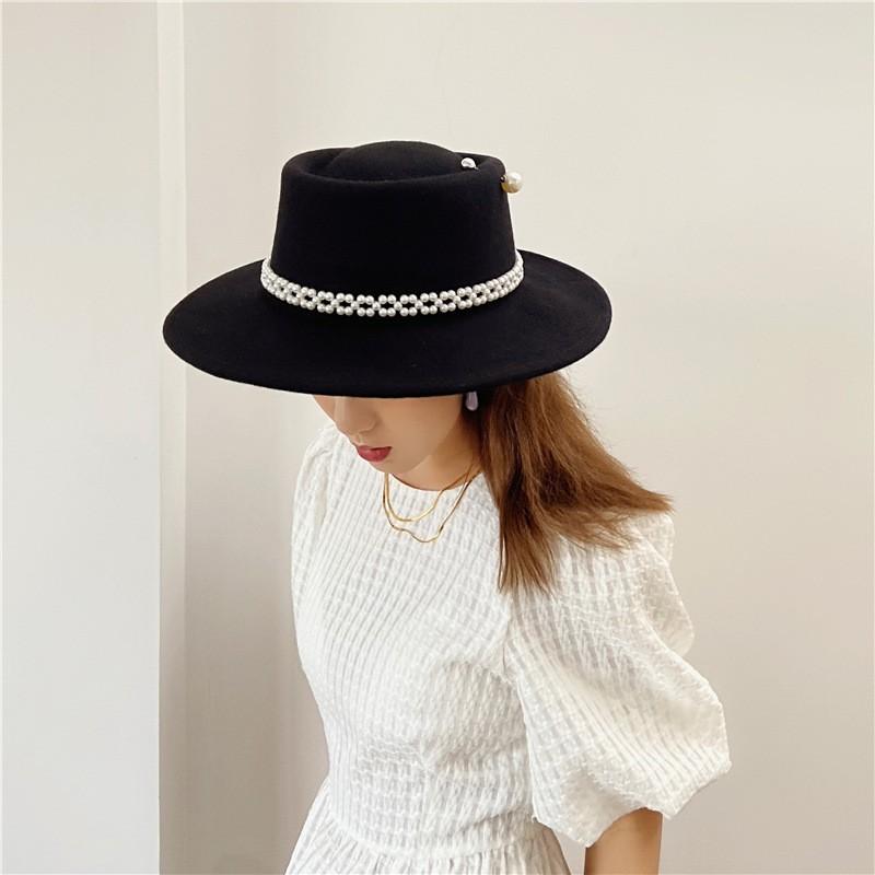 Xiaohongshu Blogger Recommends Pearl Pin Wool Hat Female British Fashion Versatile Personality Wool Felt Top Hat
