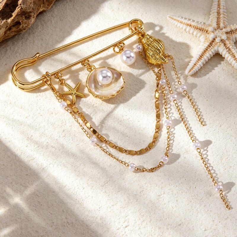 Bohemian Starfish Conch Shell Imitation Pearl Pendant Brooches for Women Men Beach Vacation Style Suits' Brooches Accessories