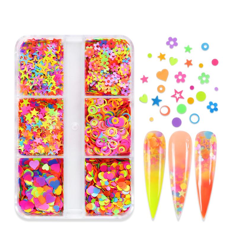 6 Grilă Mini Paiete Fluorescente în Formă de Decor pentru Unghii Iubire Stea Culoare Mixtă Sclipici pentru Unghii Accesorii Material Lac de Unghii DIY