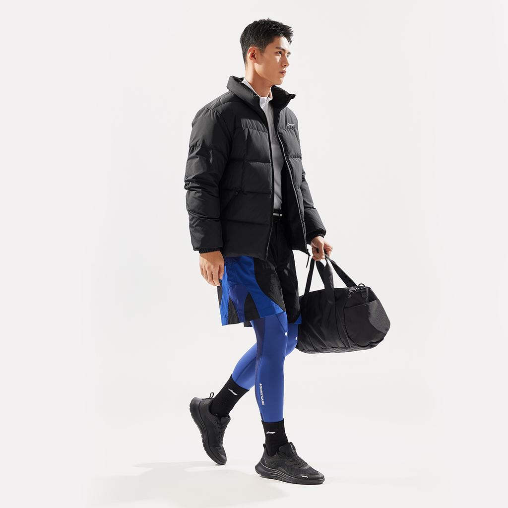 Li-Ning Water-Resistant Solid Color Stand Collar Zipper Comfortable Casual Versatile Short Winter Down Jacket Men Jackets Black AYMV769-1