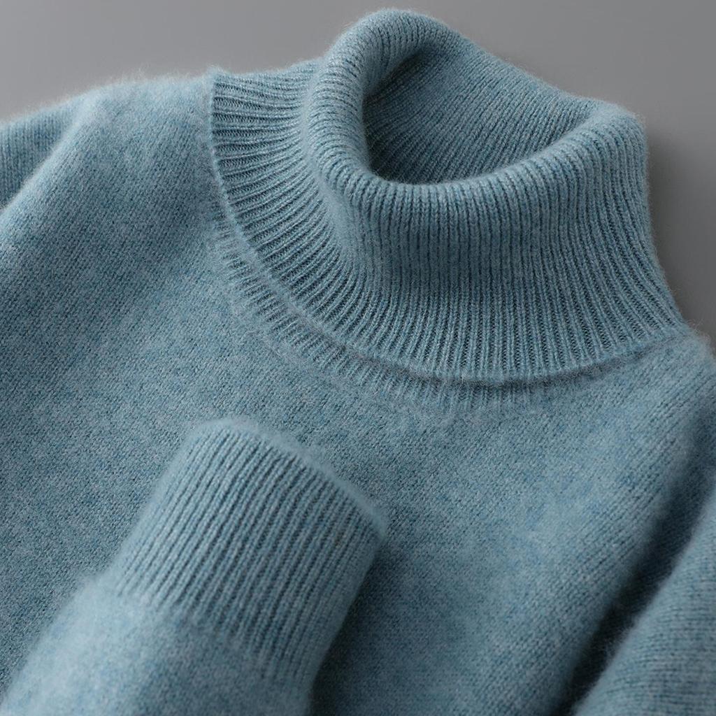 Men's 2025 High Neck Cashmere Wool Pullover - Thick, Double-Strand Knit Sweater for Autumn and Winter.