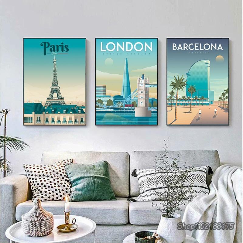 Colored Europe Travel City Landscape Canvas Painting France Nice Paris Monaco Nantes Poster Nordic Wall Art Pictures Home Decor