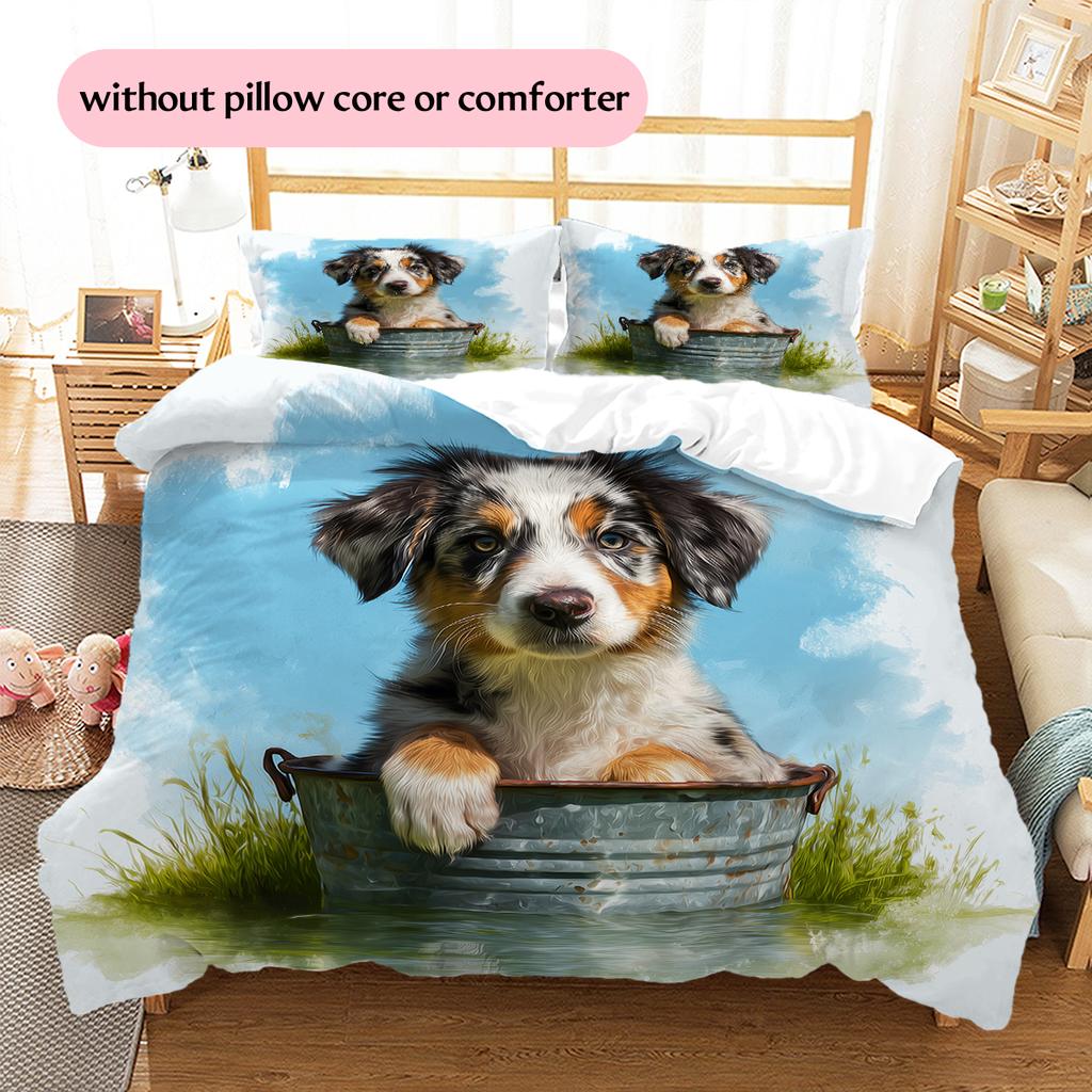 Australian Shepherd dog Pattern Bedding Home Decoration Birthday Gift (1 * duvet cover + 2 * pillowcase, without core)