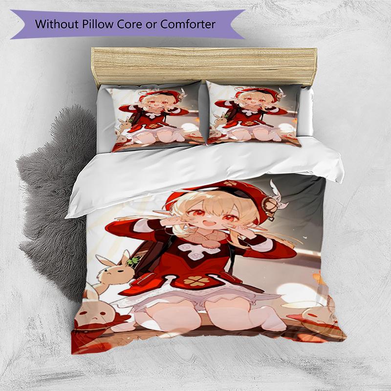 Set copripiumino 3 pezzi (1*Copripiumino + 2*Federe, Senza Nucleo), Set Biancheria da Letto con Stampa Genshin Impact, Decorazione per Camera da Letto, Stagione Unica, Regalo di Compleanno
