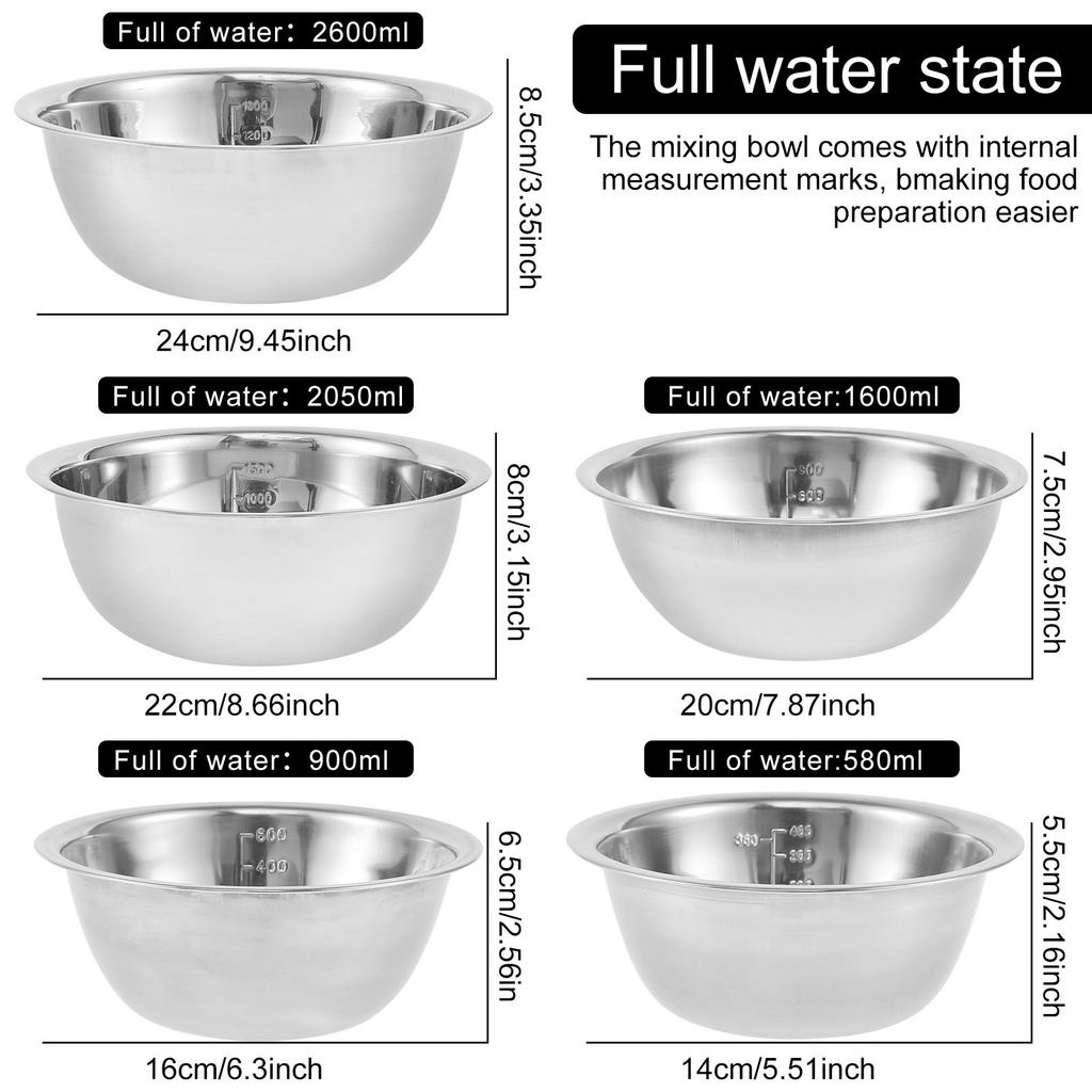 10Pcs Stainless Steel Mixing Bowls Set Multipurpose Soup Basin 5 Sizes Non Slip Nesting Whisking Bowls For Salad Cooking Baking