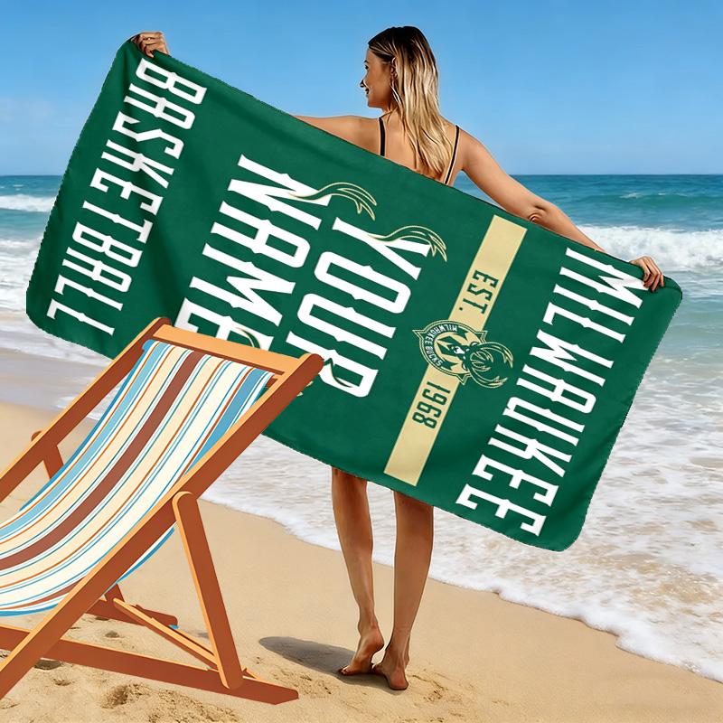 Name Custom Milwaukee Bucks Print Beach Towel, Large Soft Quick Dry Towel for Beach Camping Swimming
