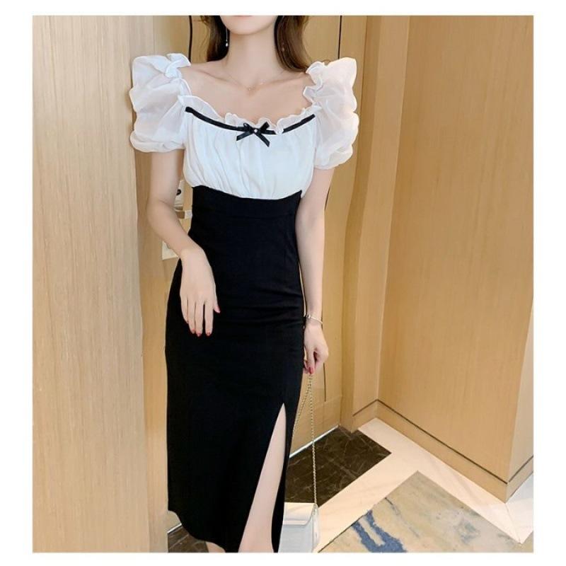 

Новое стройное платье с темпераментом, летнее французское платье с юбкой-годе и рукавами-буфами для женщин 2XL белый