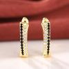 1 Pair of Women'S Golden Oval Double Row Black and White Earrings | 14K Golden Plated, Copper with Synthetic Zirconia, Fashionable and Super Bright