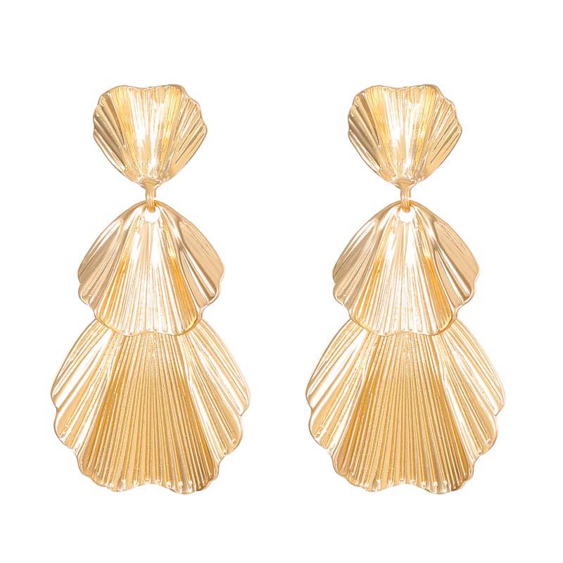 Exaggerated Metal Leaf Flower Drop Earrings for Women Fashion Gold Color Long Geometric Statement Earrings Zircon Party Gifts
