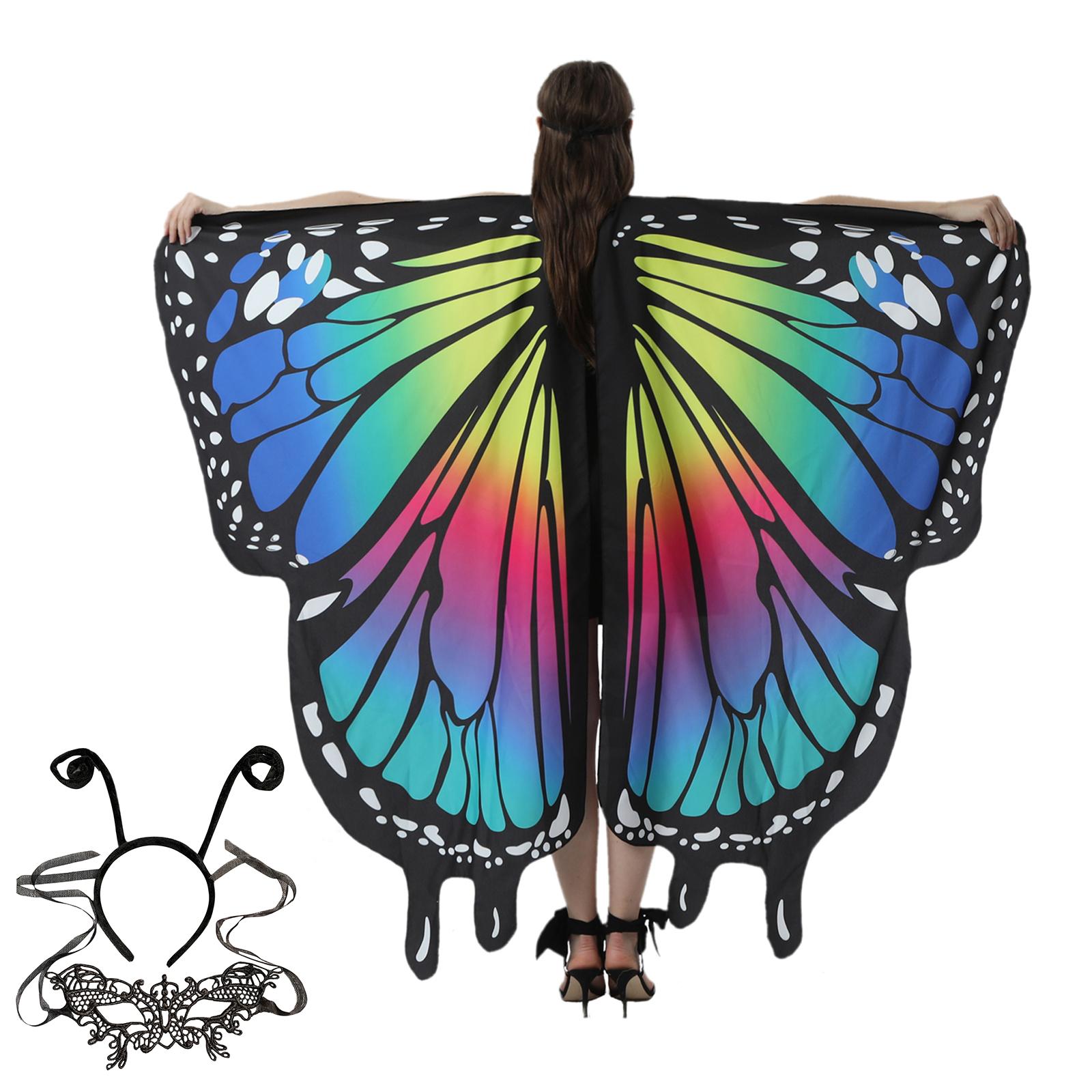 Halloween Butterfly Wing Fairy Cape Shawl with Headband Mask Cosplay Accessories