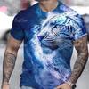 Tiger Print T-Shirt 3D Animal Men's Shirts Summer Short Sleeved Male Pullover Oversized T-shirts Casual Tops Tees Men Clothing