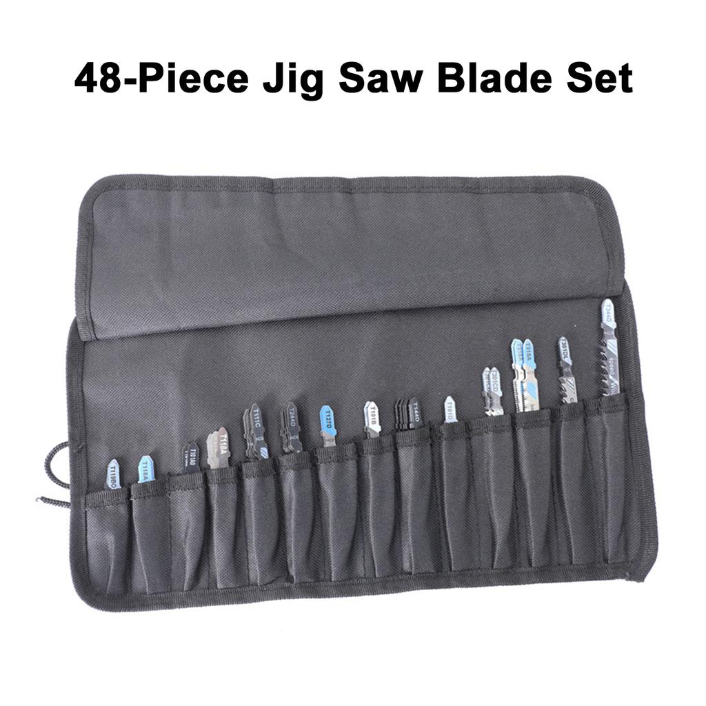48 Pcs Jig Saw Blade Set Multi Size Saw Blades with EVA Cloth Bag for Wood Metal Aluminum Cutting