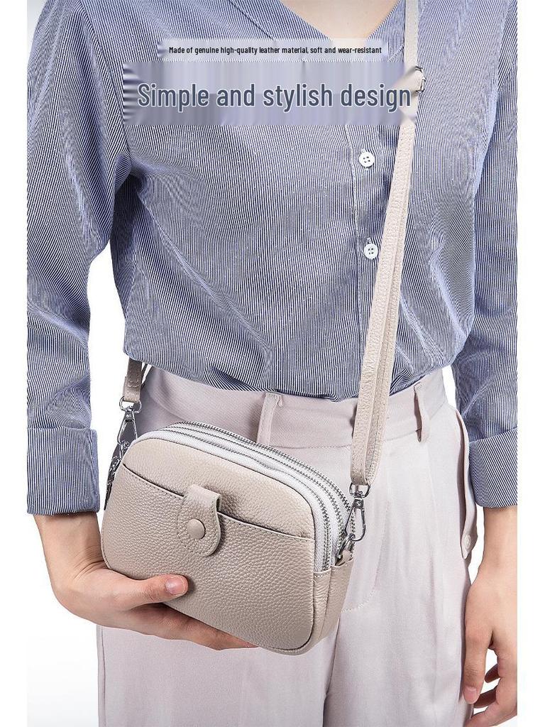 Women's Genuine Leather Mini Crossbody Bag - Large Capacity, Fashionable Phone & Mommy Bag