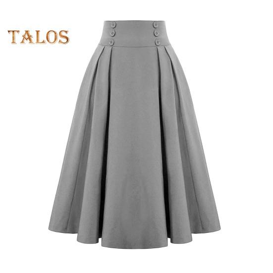 Women Skirt Elastic High Waist A-Line Midi Skirt Contrast Color Plaid Print Large Hem Mid-Calf Length Skirt Daily Wear