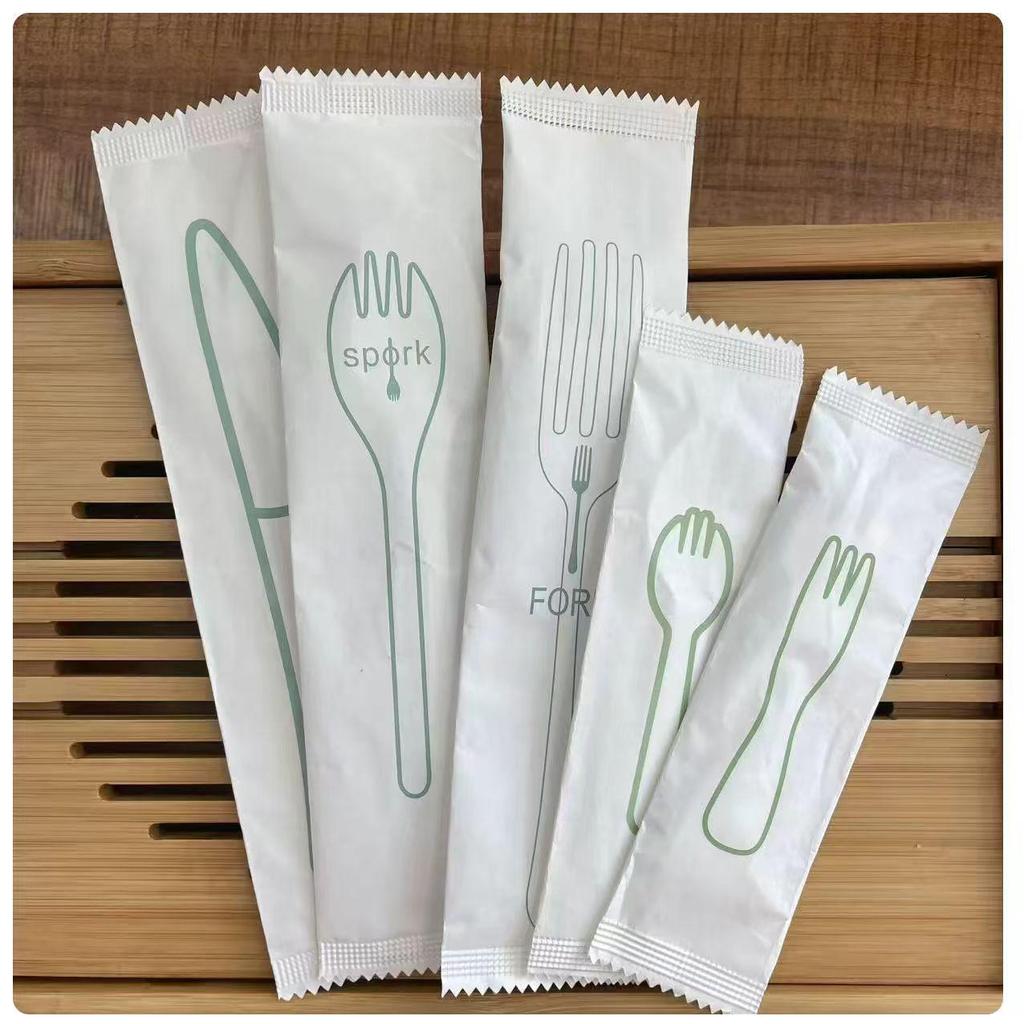Set di posate biodegradabili in PLA: Coltello, Forchetta, Cucchiaio, Confezionati Singolarmente per Dolci e Pasti