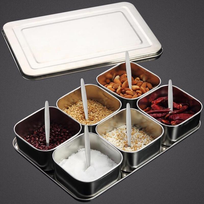 Japanese Stainless Steel Seasoning Box Set - Includes Condiment Jars with Lids