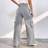 Women Cargo Pants Elastic High Waist Adjustable Drawstring Long Pants with Multi Pockets Wide Leg Design Solid Color Casual Pants