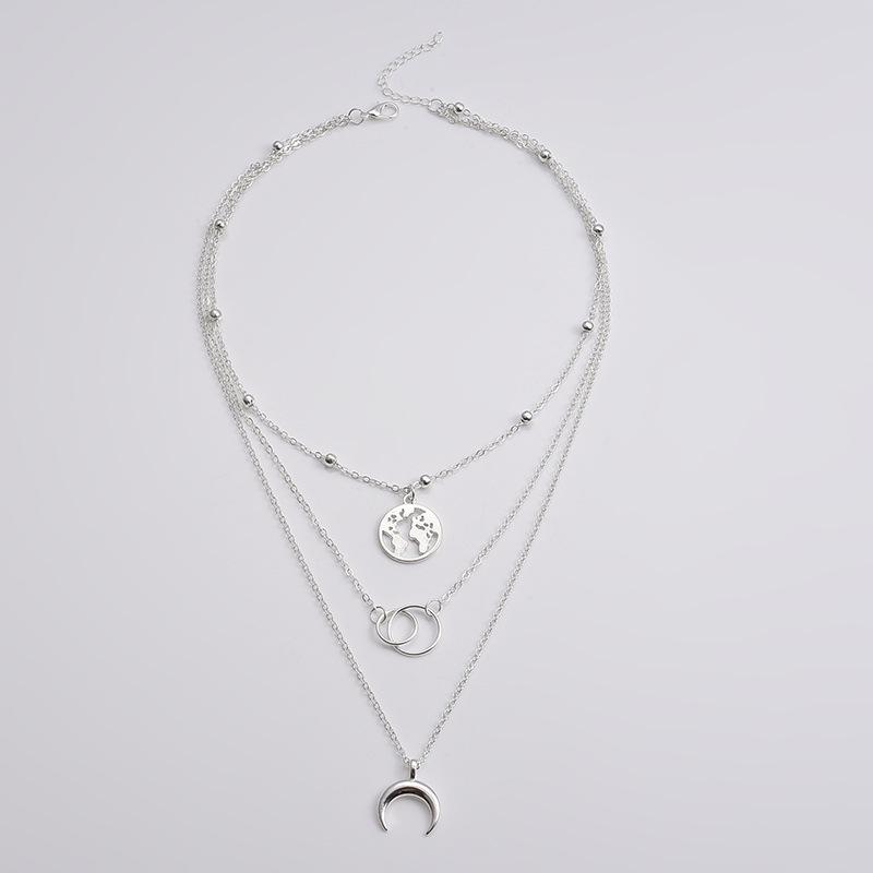 

Европейские и американские популярные ювелирные изделия, богемная нишевая мода ретро многослойное ожерелье с подвеской в виде карты Луны серебряный