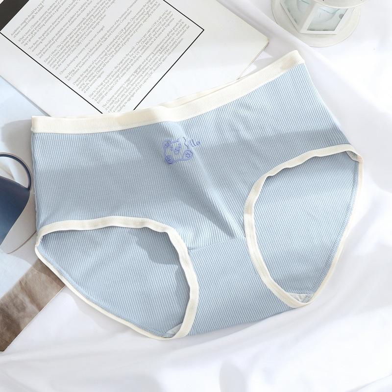 

Нижнее белье из чистого хлопка средней талии дышащие однотонные высокоэластичные женские треугольные трусики M синий