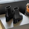 2024 Spring and Autumn New Fashion Round Head Solid Leather Surface Simple Back Zipper Versatile Women's High Heel Naked Boots