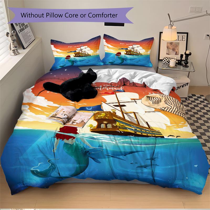 Mermaid Adventure Print 3Pcs Bedding Setduvet Cover With 2 Bedropillowcase Home Birthday Gift