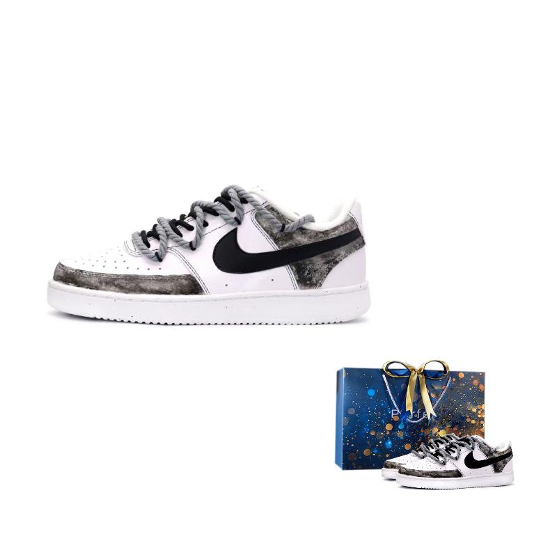 Nike Court Vision 1 Slip Resistant Abrasion Resistant Low Top Skateboard Shoes Men's Black White Gray DH2987-101(team488-)