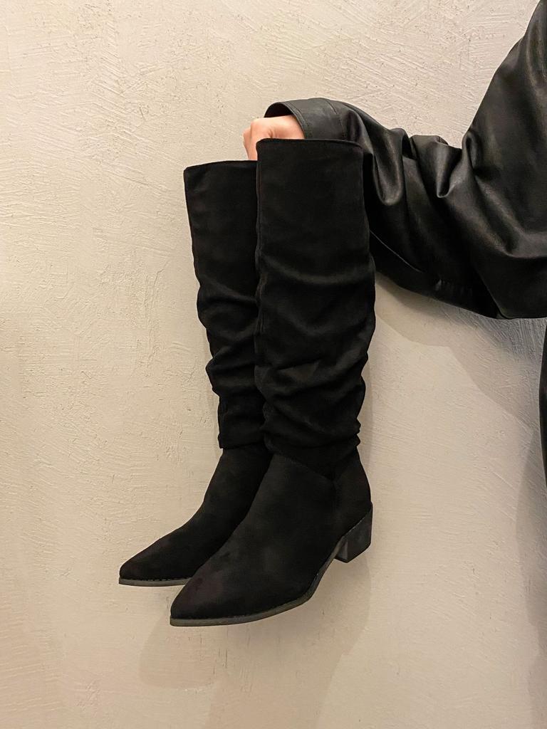 Popular Pile 2025 New Boots Spring and Autumn Boots Retro But Knee Women's Thick Heel Heel Heightening Knight Boots Look Thin
