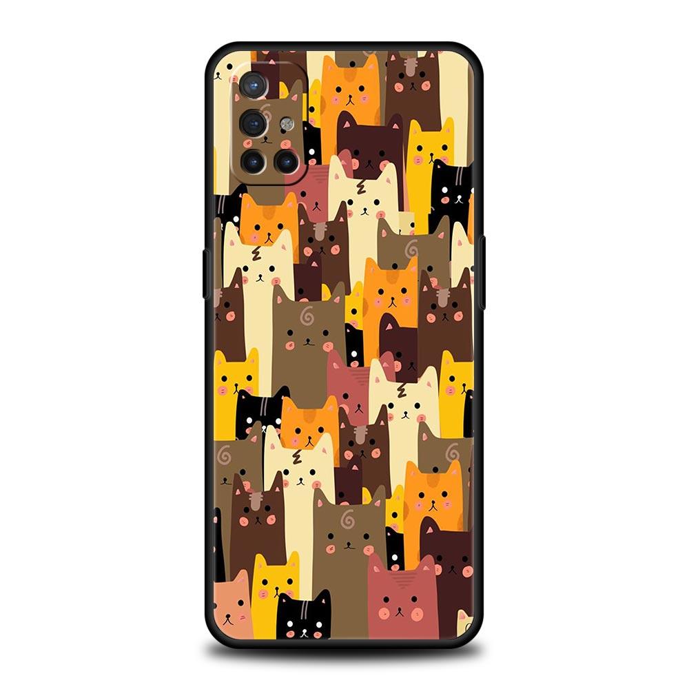 Cartoon Cats Background For OnePlus 10 Pro 9 8T 8 Nord N10 7 7T 9R Phone Case For 1+ Nord 2T CE 2 N100 N200 Z 5G Black Cover