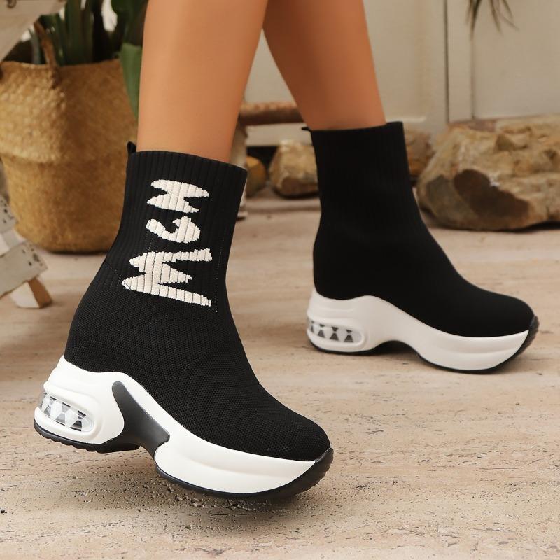 Women's Knitted Boots Thick-soled Slip-on Breathable Women Boots Are Fashionable Casual and Smooth Botas De Invierno Para Mujer