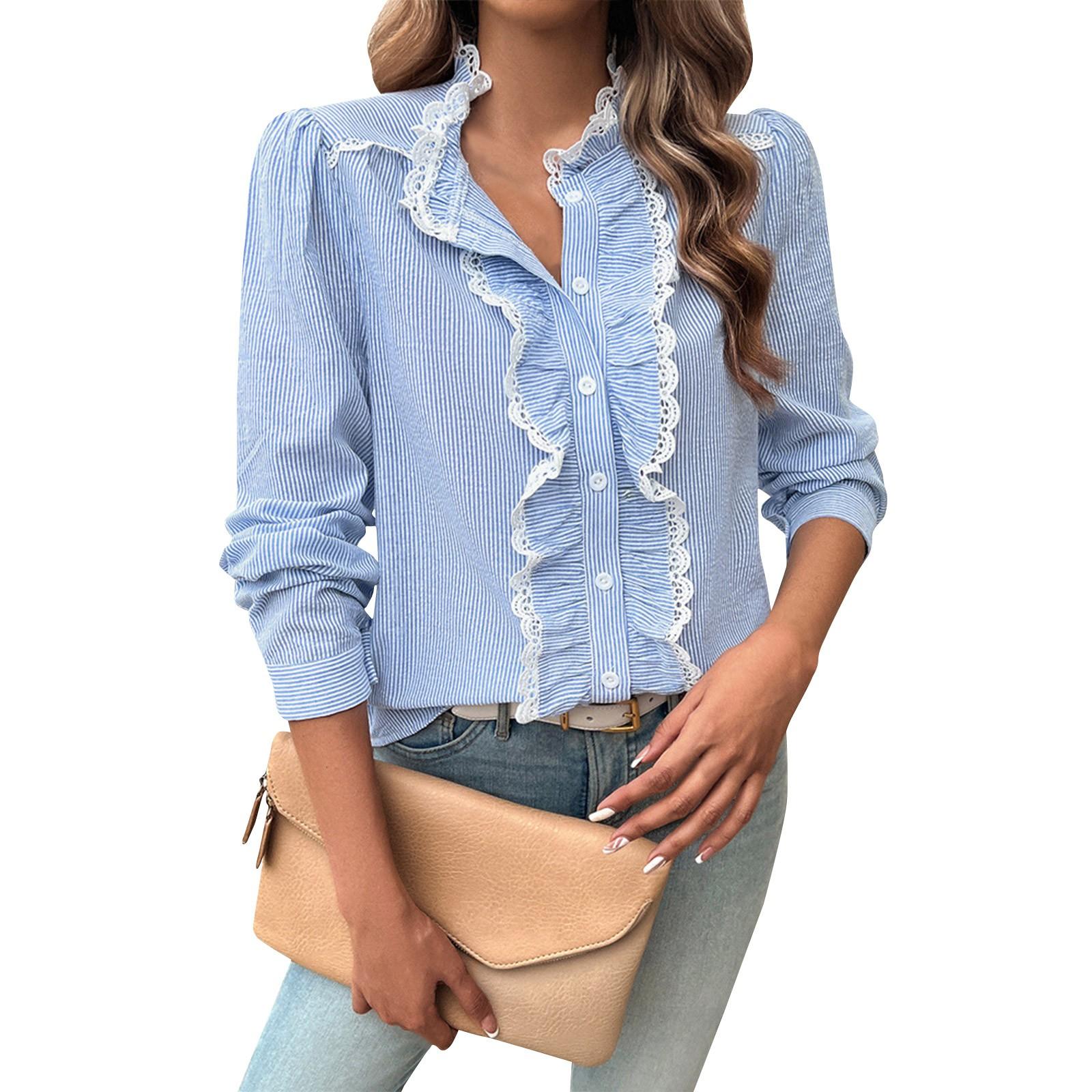 

Женская повседневная элегантная удобная рубашка с круглым вырезом и длинным рукавом, контрастного цвета в полоску L