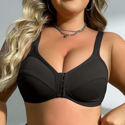 Women's Plus Size Bra Front Closure Wireless Lingerie Adjustable Hollow Out Back Sports Leisure Bras 0Xl-5Xl