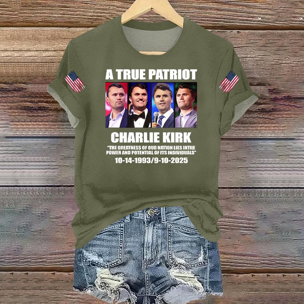 Women's Casual Printed T-shirt Round Neck Pullover Short Sleeve Top