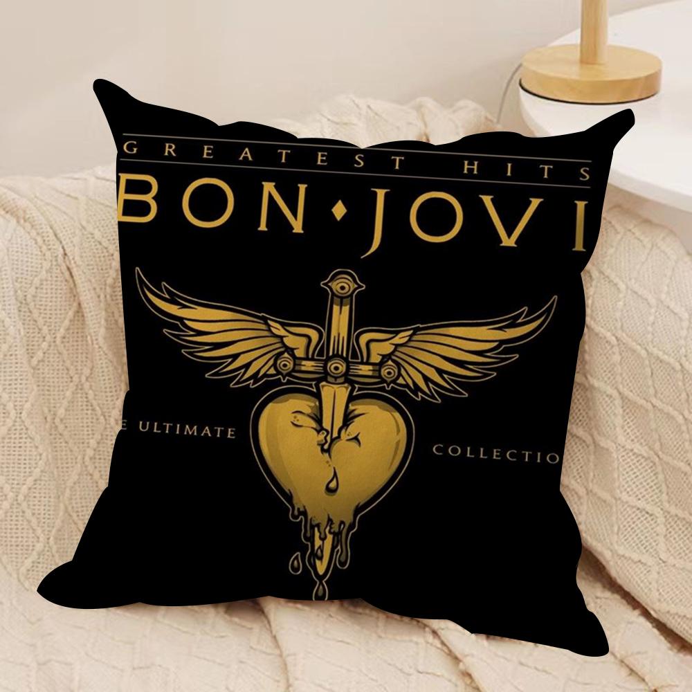 B-Bon J-Jovi Band Cushion Cover Soft Plush Fabric Double-Sided Printed Sofa Cushion Cover for All Seasons Home Decor Gift
