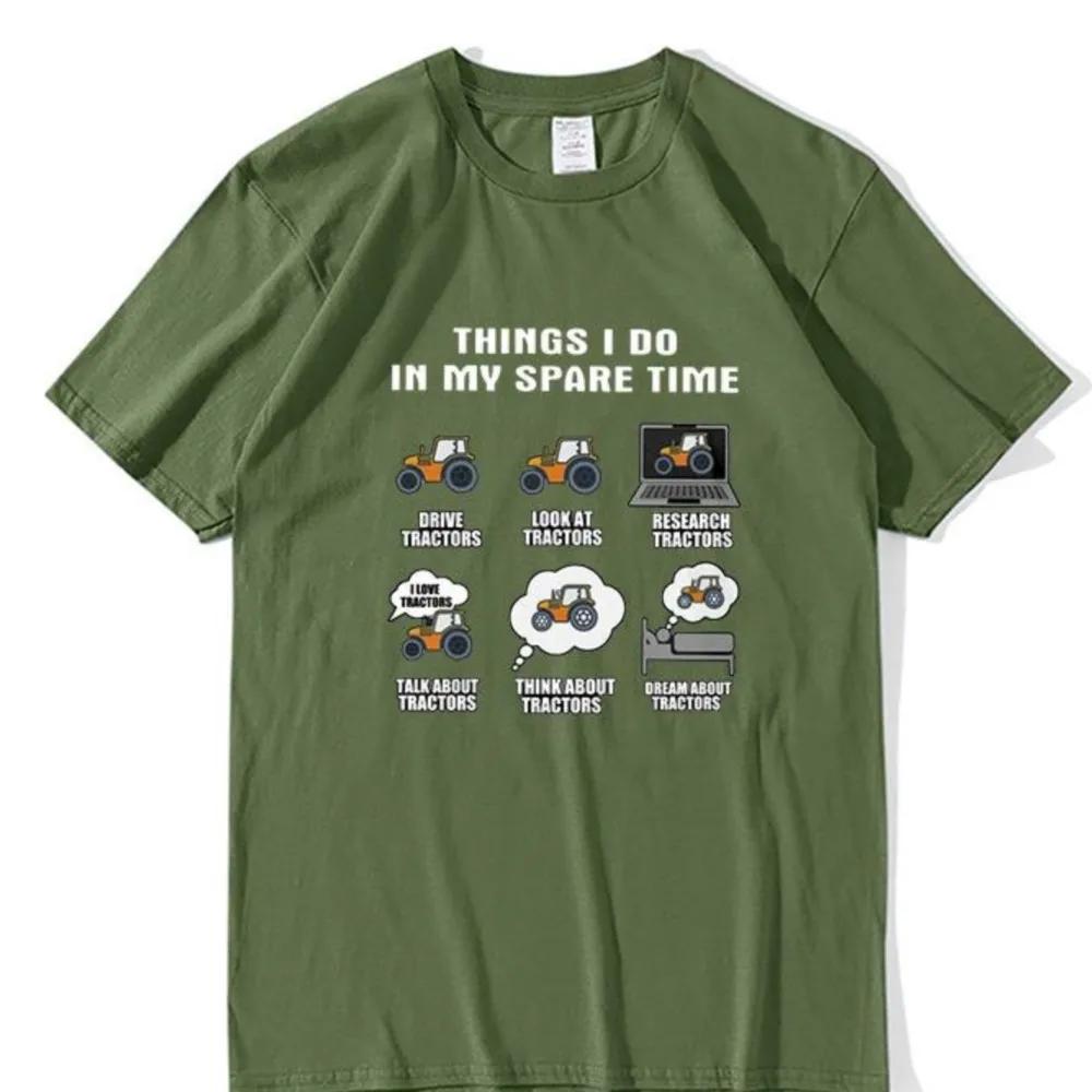 Humorous Cartoon Car Print T-Shirt Things I Do In My Spare Time Print Unisex Cotton Mens T Shirt Tops Tractors Graphic Men