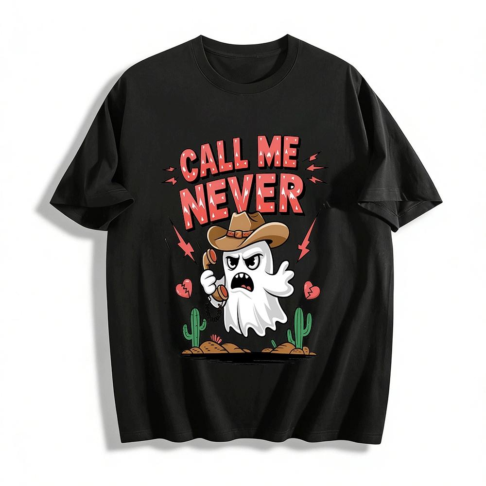 Cowboy Ghost Call Me Never Graphic Casual Top Pure cotton T-shirt XXS
