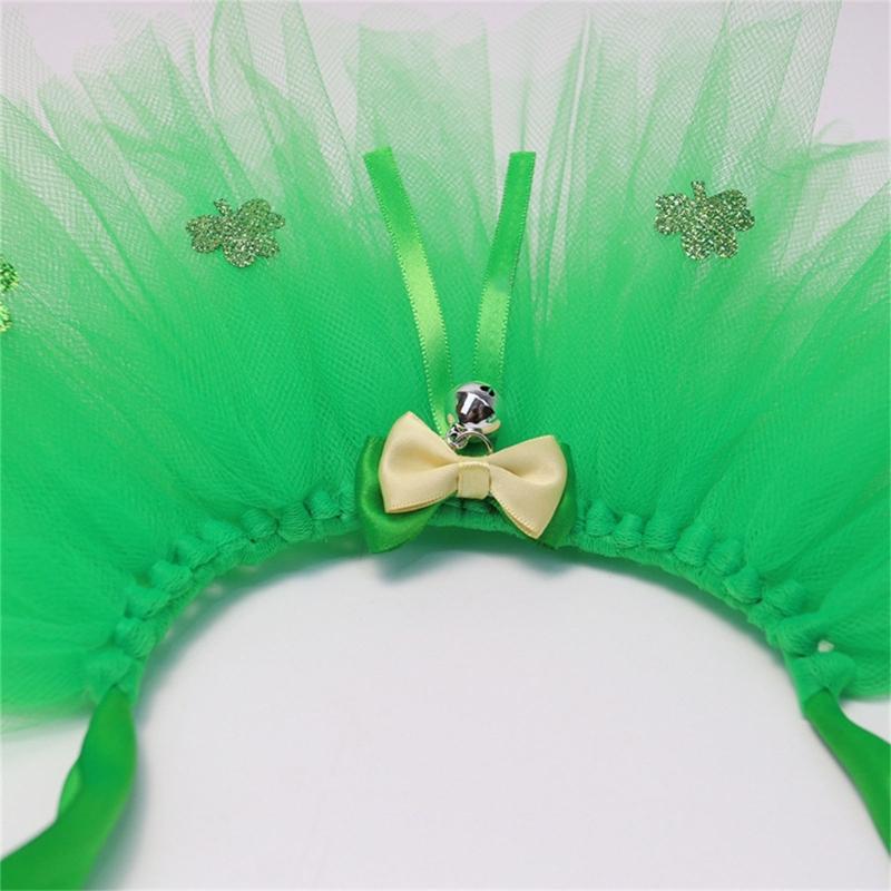 StPatricks Festival Cat Costume Dog Tulle Skirt Sequins Bowknot Headband Pet Irish Theme Dress Up Clothing Photo Outfit