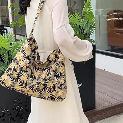 Women Corduroy Tote Bag Casual Printed Shoulder Bag Fashion Top Handle Bag Lightweight Handbag Reusable Grocery Bag