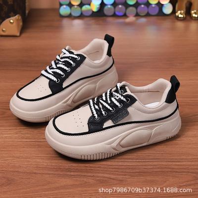Spring New Thick-soled Heightening Small Leather Shoes Women's Fashion Breathable Soft-soled High-heeled Small White Shoes Casual Sports Board Shoes