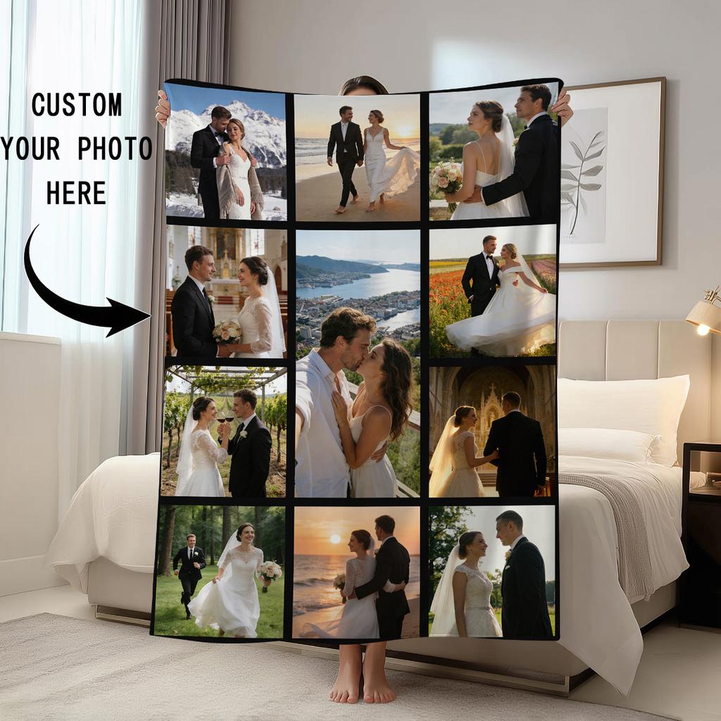 1pc Customized Picture Blankets, Faux Wool Shawl Blankets for Couples and Families, Wedding Anniversaries, Birthday Gifts