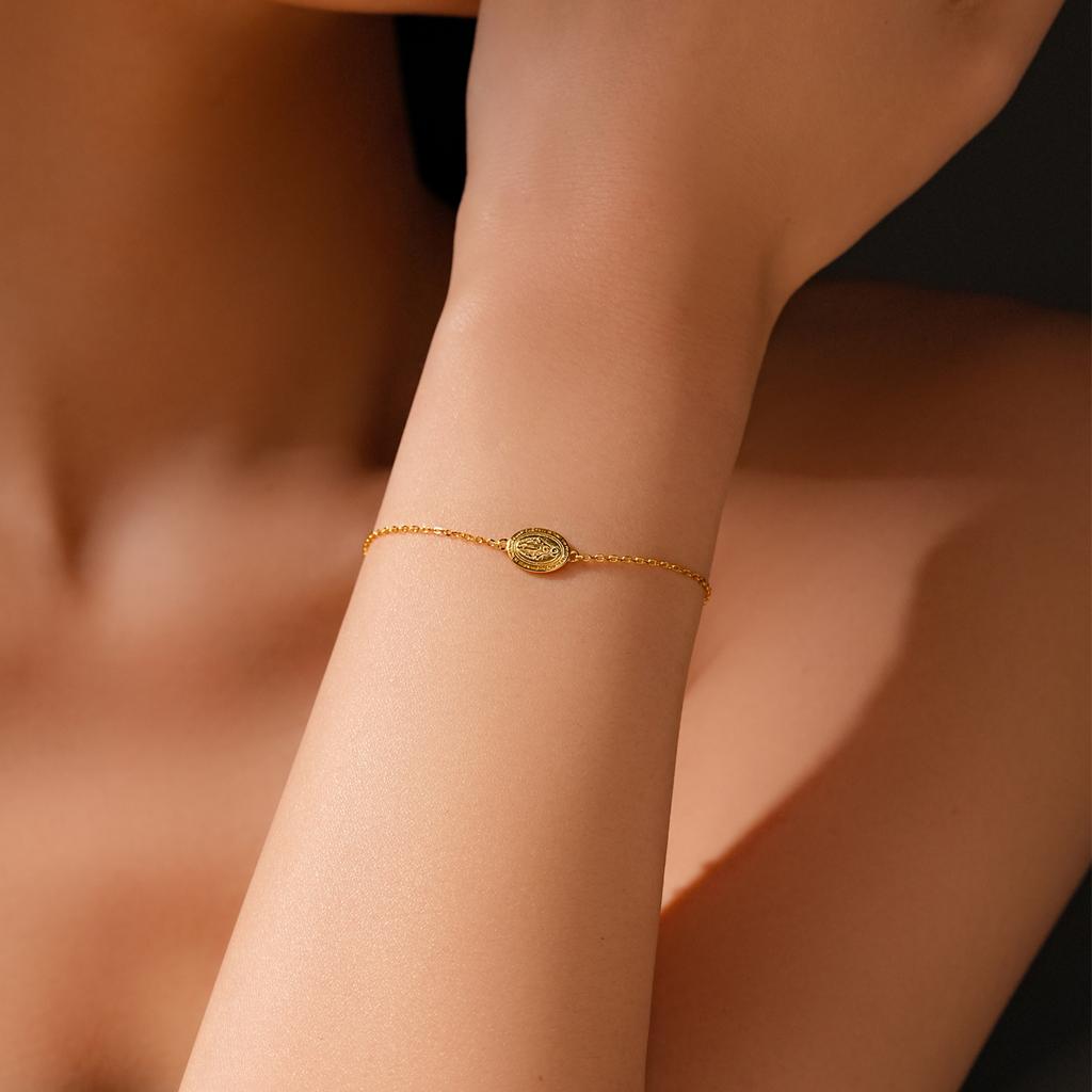 ANDYWEN 925 Silver Gold Virgin Mary Charm Chain Bracelet Luxury Women Fashion Exquisite Fine Punk Jewelry