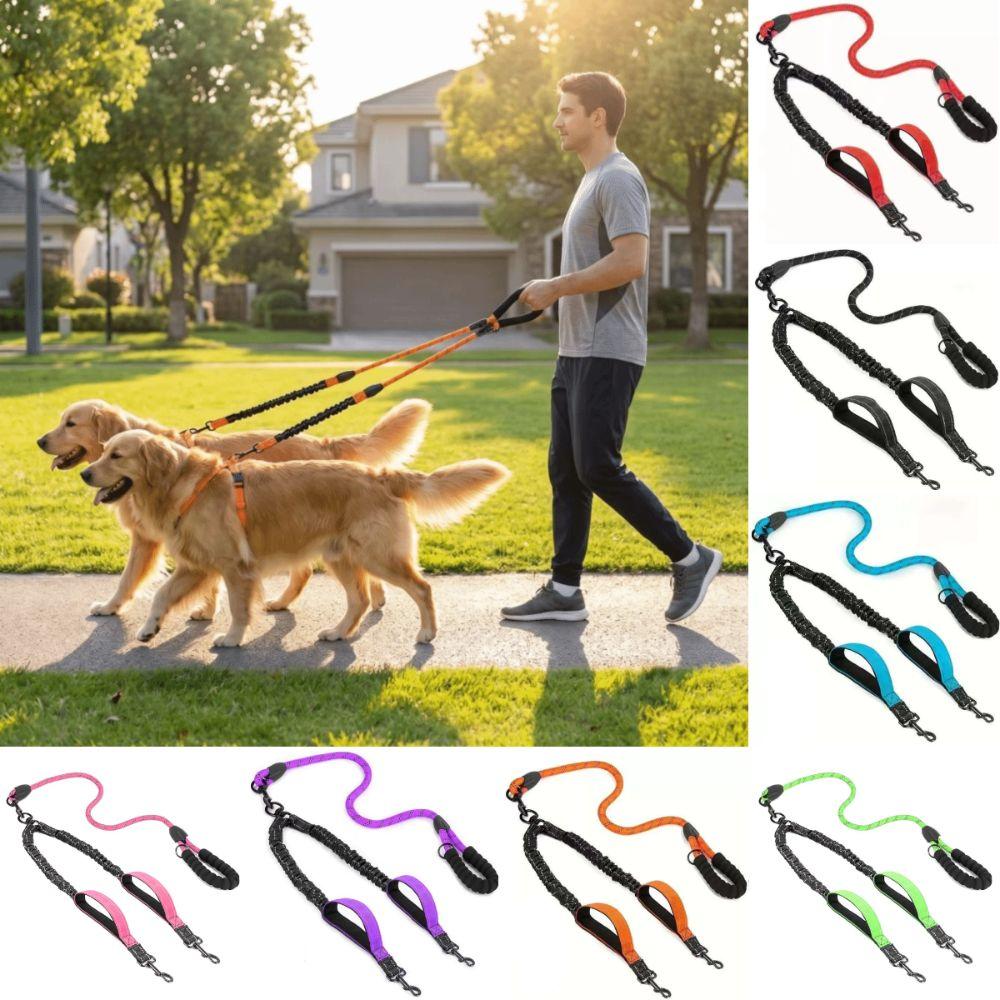 Comfortable Handle Double Head Pet Rope Reflective Pet Walking Rope Dual Dog Leash  Large Dogs