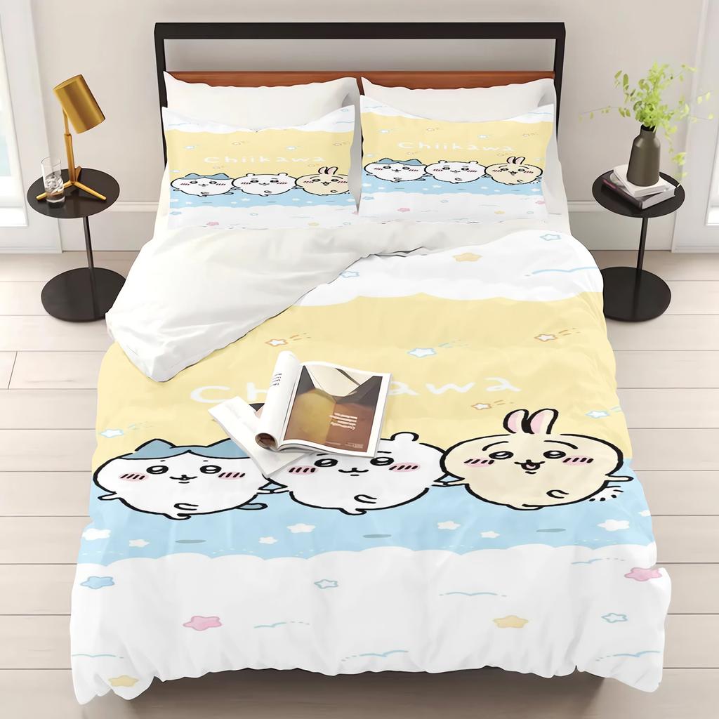 Chiikawa Schlafzimmer Kinder Bettwäsche Set Bettbezug Komfort Queen Mit Kissenbezug Weihnachtsgeschenke Zuhause