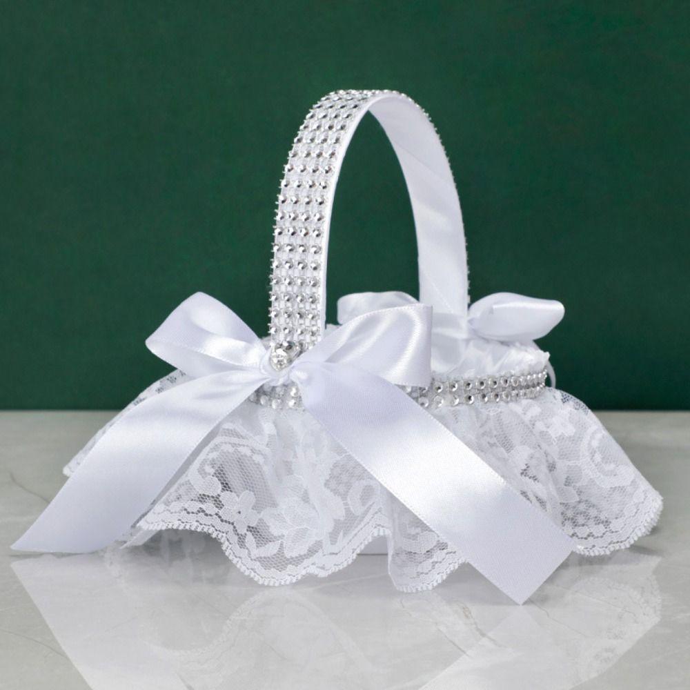 Pearl Wedding Basket Hand Held Party Decorations New White Flower Girls Basket