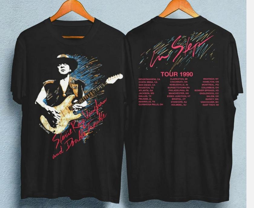 

Vaughan Ray Stevie 1990 Tour Step Vintage T-Shirt Black Size Unisex Concert fans 4XL