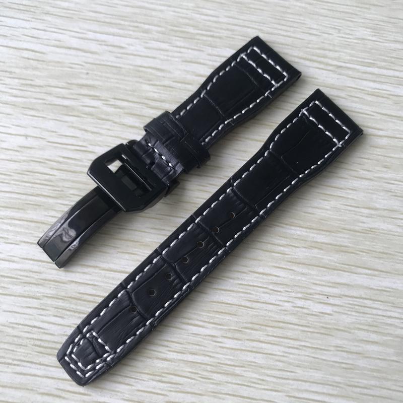 22 mm hnědočerná s bílými stehy Řemínek k hodinkám z pravé kůže Nahradit za náramek s řemínkem na hodinky IWC Big Pilot Deployant