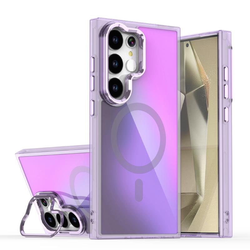 For Magsafe Magnetic Luxury Solid Color Border Lens Holder Phone Case For Samsung S25 Ultra S23 S22 S24 Ultra Plus FE Back Cover