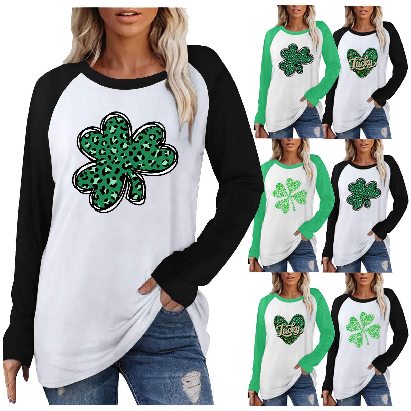 

Женская повседневная одежда St. Топ с длинными рукавами и круглым вырезом реглан с принтом ко Дню Святого Патрика