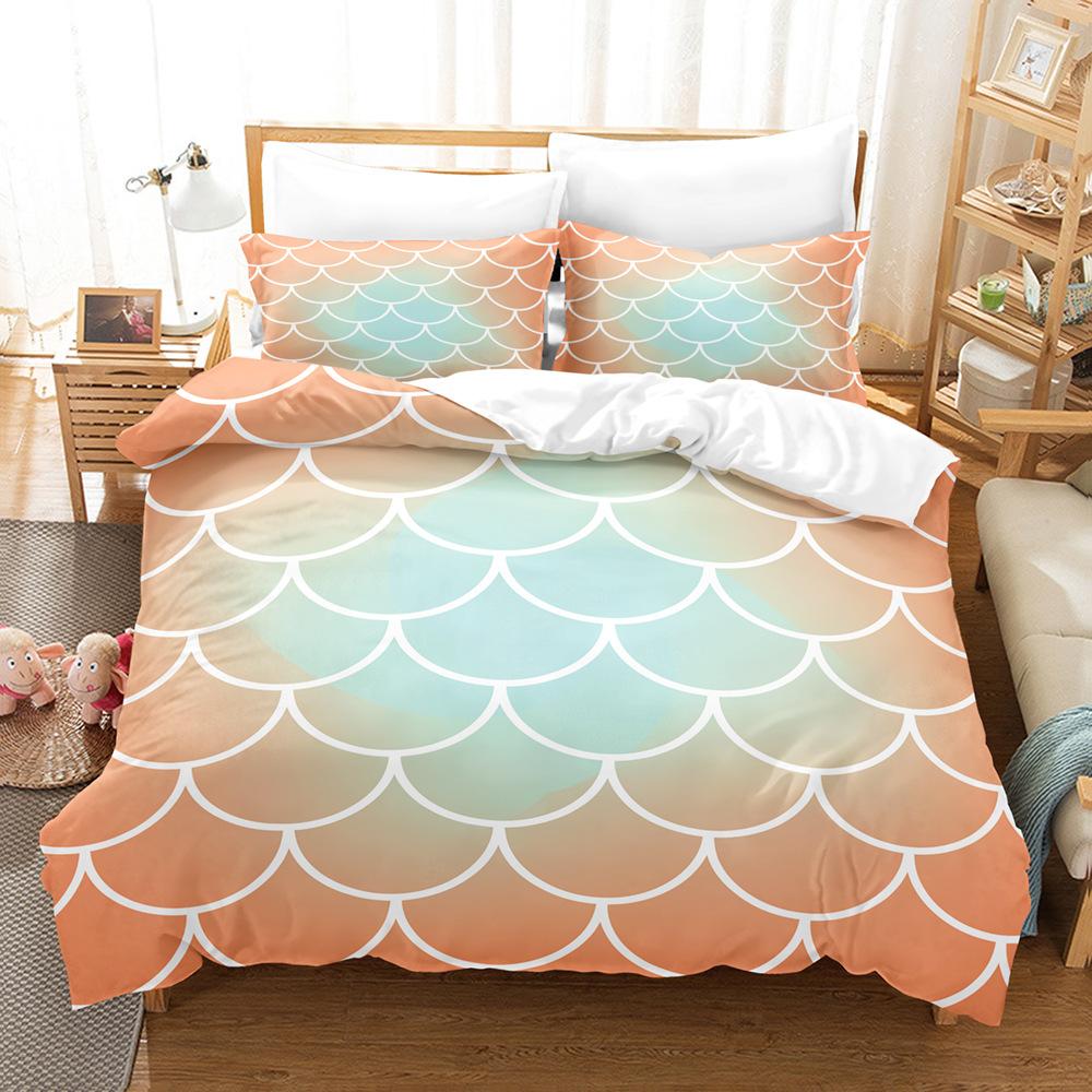 Laser Gradual Change Fish Scale 3D Digital Printing Three-Piece Quilt Cover Pillowcase Home Textile Bed Sheet Kit