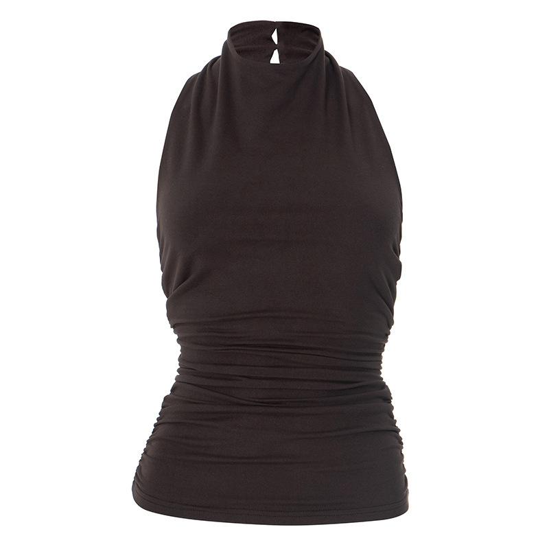 European and American women's clothing summer new solid color halter sexy neck vest T-shirt top women