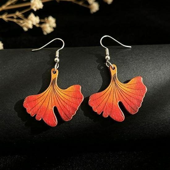 Xi Yin Autumn Leaves Wooden Earrings - Fashionable & Versatile Ear Accessories